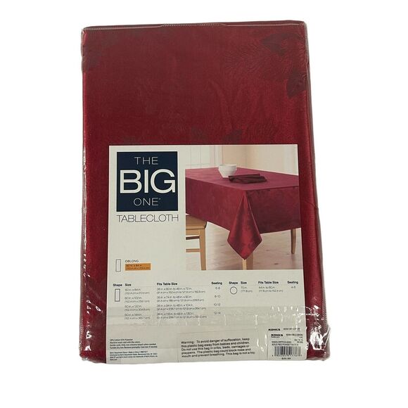 The Big One Tablecloth Solid Red Poinsettia 60x84 Christmas Holiday Cotton Blend - Picture 2 of 7